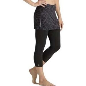 Athleta Black Cropped Leggings Gray Cinched Skirt Athletic Wear Size Medium